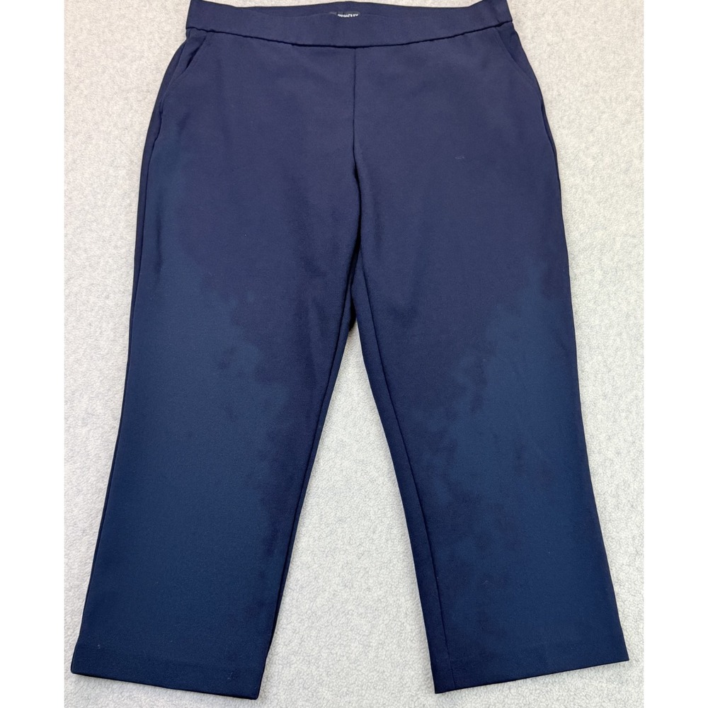 Hilary Radley Womens Crop Pants Navy Blue Pull On Straight Leg Elastic Waist XL